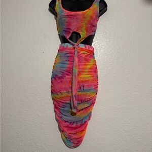 Vibrant Tie-Dye Cutout Dress